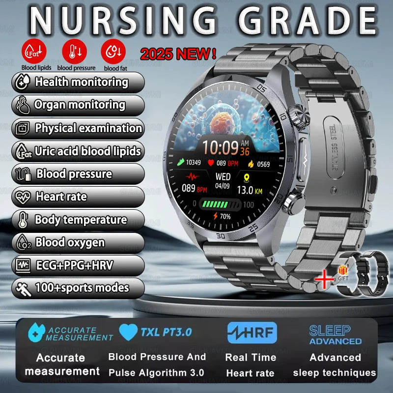 2026 New Nursing level Pulse therapy Health Smartwatch Men ECG+PPG Blood pressure lipid CES sleep aid Body fat BMI Men Braceles Digispots