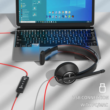 BINNUNE Wired Office Headset – Noise Cancelling Mic for Zoom, PC & Laptop Calls