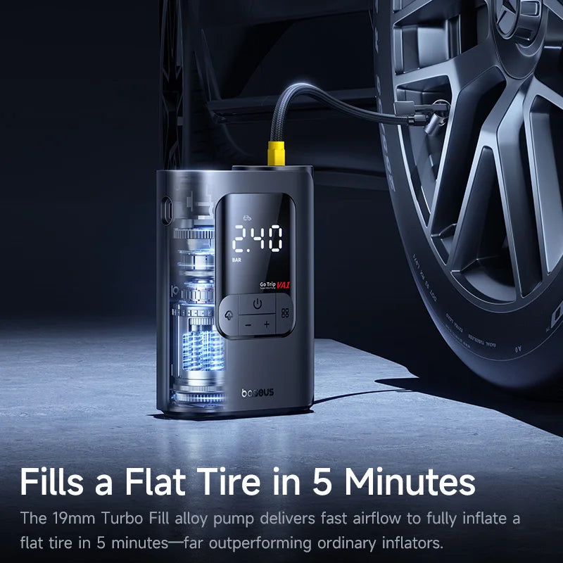 Baseus Wireless Car Air Pump – LCD Display, Portable Tyre Inflator for Car, Bike & Motorcycle Digispots