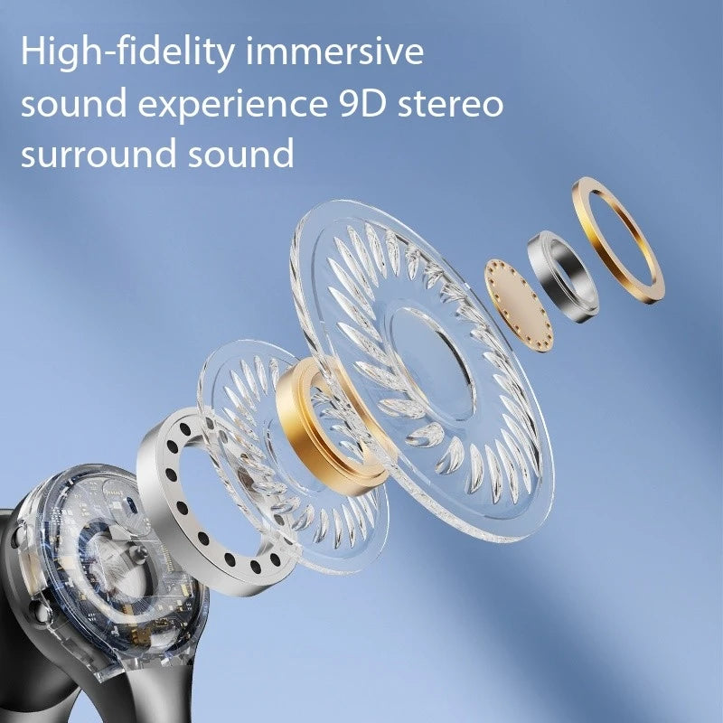New Mirror-Style Digital Display Soft Silicone Ear Clip Wireless Bluetooth Headphones with Noise Reduction, High-Definition, and Lossless for Sports Digispots
