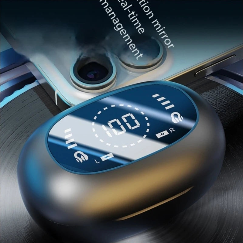 New Mirror-Style Digital Display Soft Silicone Ear Clip Wireless Bluetooth Headphones with Noise Reduction, High-Definition, and Lossless for Sports Digispots