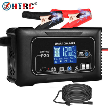HTRC 20A 12V-24V Smart Battery Charger for Motorcycle Car Battery Repair Auto Moto Lead Acid AGM GEL PB Lithium LiFePo4 Batteri Digispots