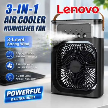 Lenovo 3-in-1 Mini-Luftkühler – USB-Ventilator, Luftbefeuchter & LED-Nachtlicht