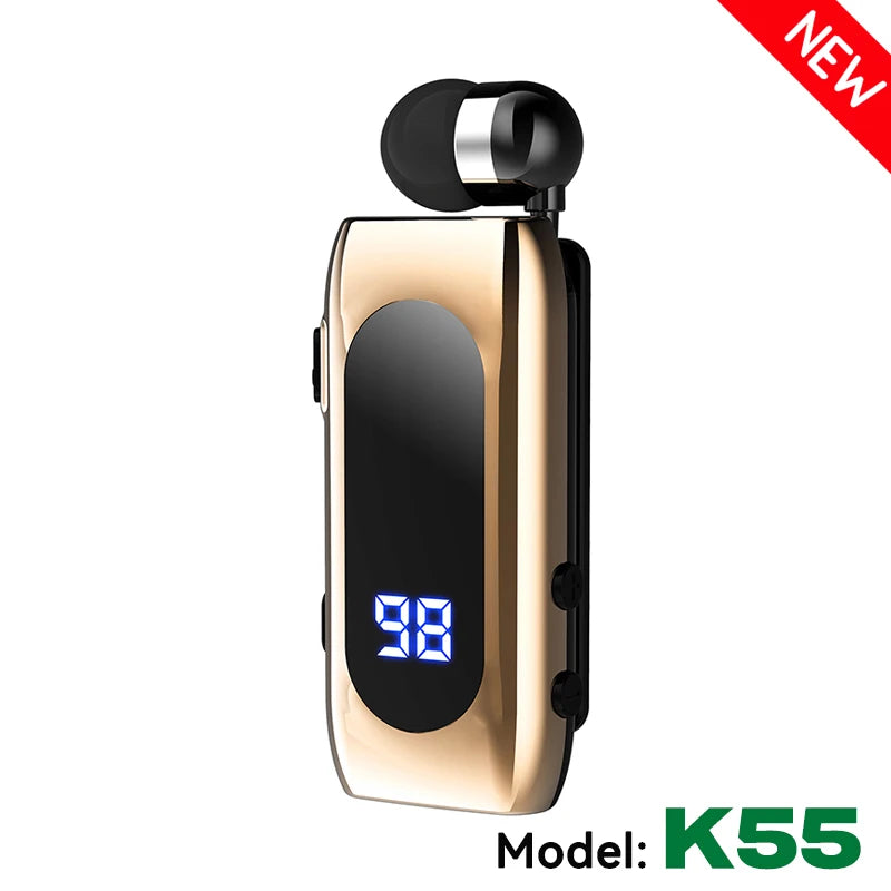 K55 Lavalier Business Bluetooth 5.2 Headphone Talk/Music Time 20 Hours,LED Digital Display,Noice Cancelling Wireless Earphones Digispots