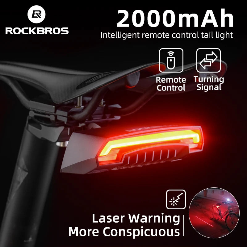 ROCKBROS Smart Remote-Controlled Bicycle Light Cycling Laser Tail Light with Turn Signal MTB Bike LED Warning Rear Light Digispots