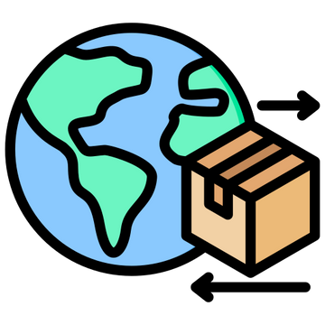 Illustration of a globe with a box and arrows pointing towards it on a white background